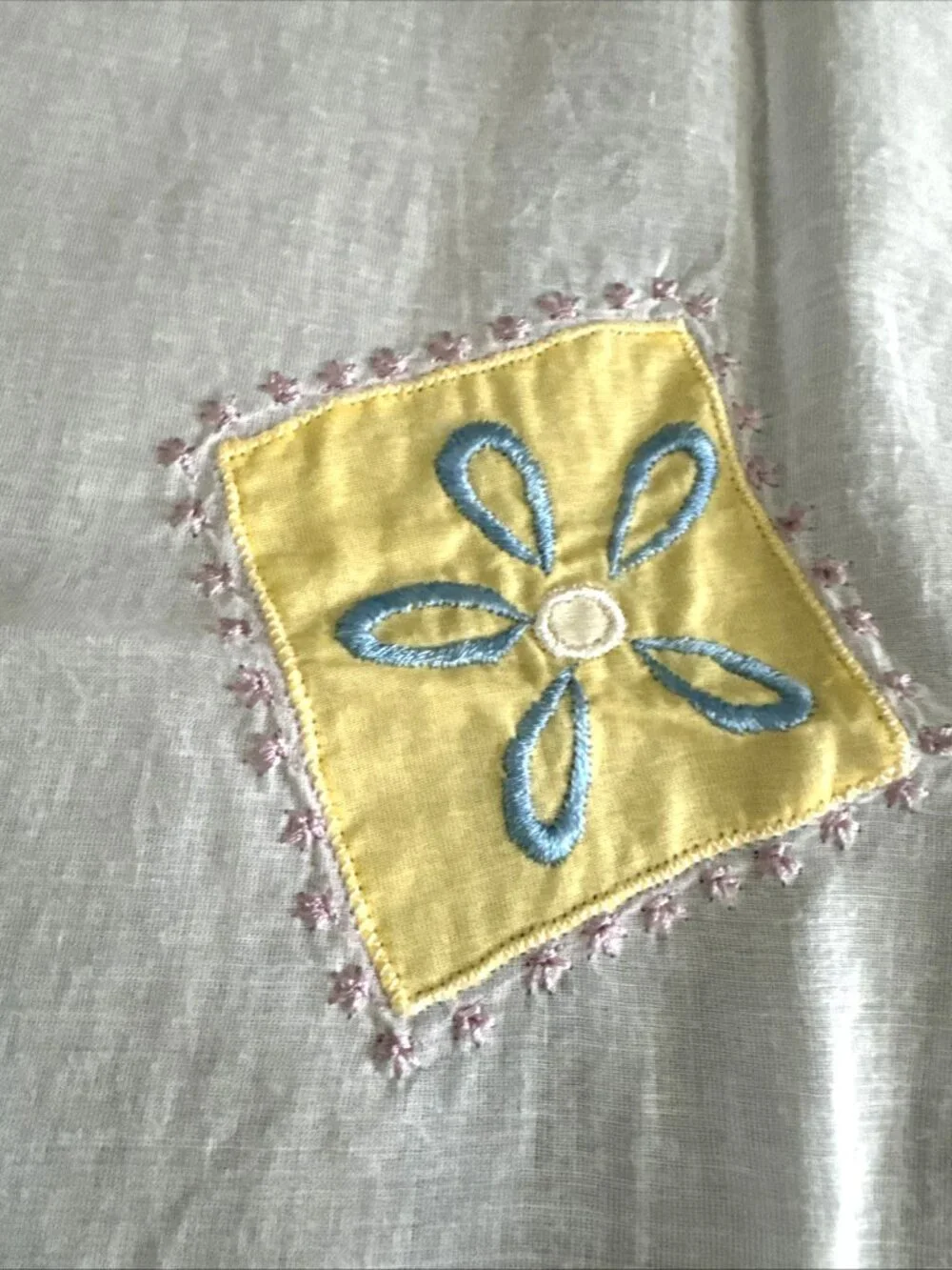 Pottery Barn Kids Sheer Tie Curtain Drape Panel White Pink Patchwork Floral 43